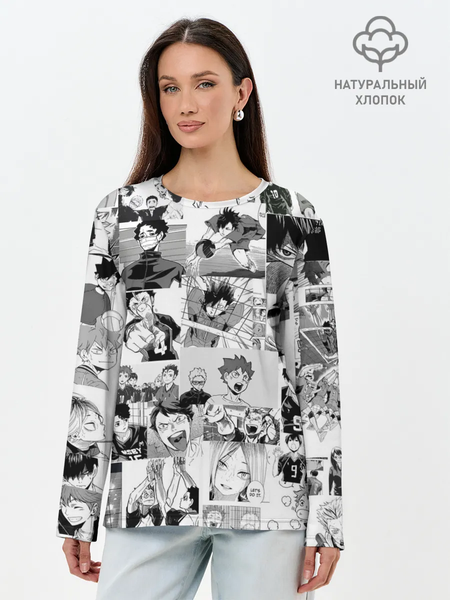Лонгслив женский. Хлопок / Haikyu pattern