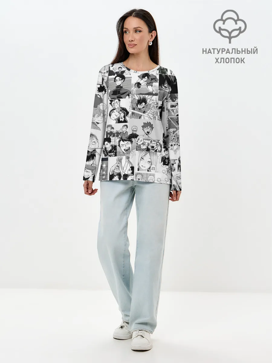 Лонгслив женский. Хлопок / Haikyu pattern