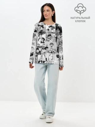 Лонгслив женский. Хлопок / Haikyu pattern