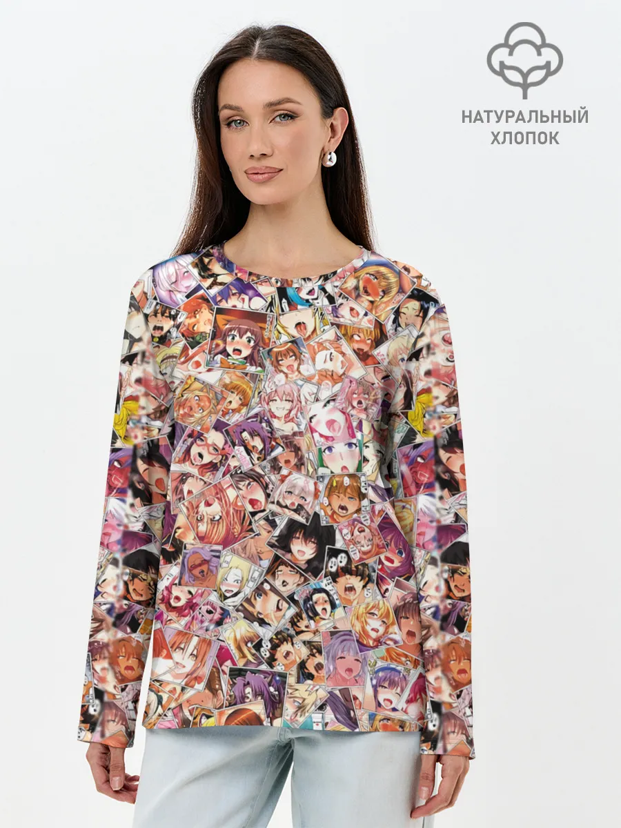 Лонгслив женский. Хлопок / Яркий паттерн АХЕГАО