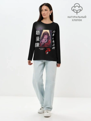Лонгслив женский. Хлопок / Аниме Школьница с Иенроглифами