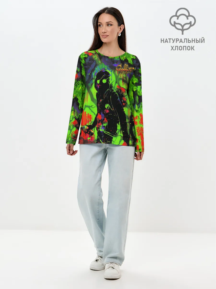 Лонгслив женский. Хлопок / Граффити