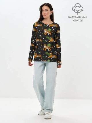 Лонгслив женский. Хлопок / Tigers | Тигровый Паттерн