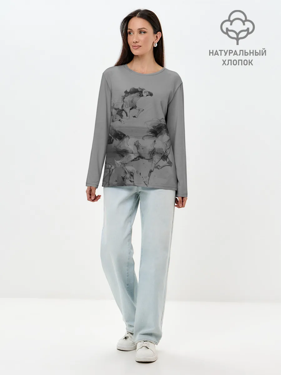 Лонгслив женский. Хлопок / кони