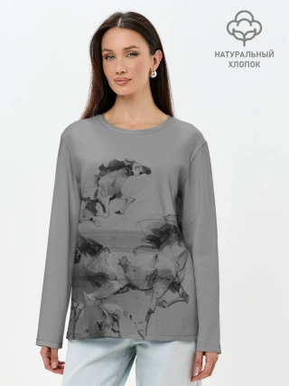 Лонгслив женский. Хлопок / кони