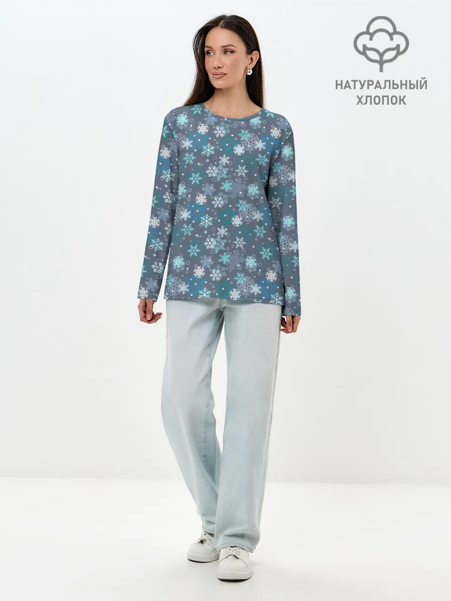 Лонгслив женский. Хлопок / Снежинки