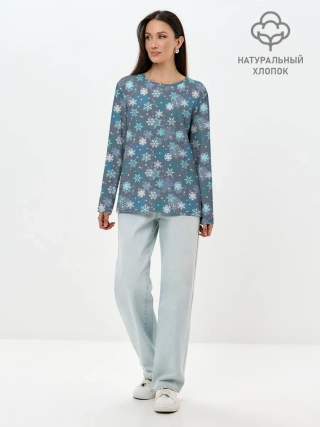 Лонгслив женский. Хлопок / Снежинки
