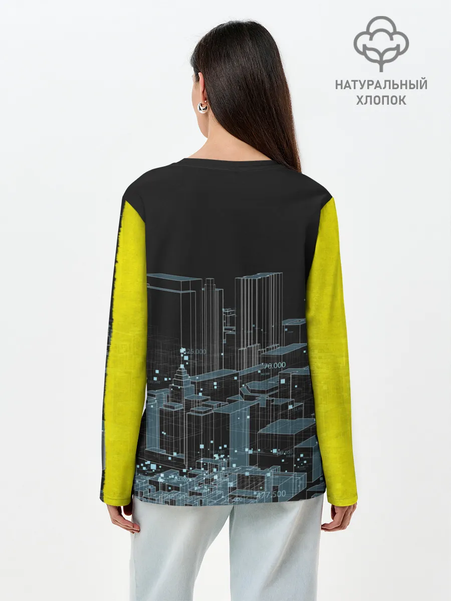 Лонгслив женский. Хлопок / Город CYBERPUNK 2077