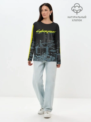 Лонгслив женский. Хлопок / Город CYBERPUNK 2077