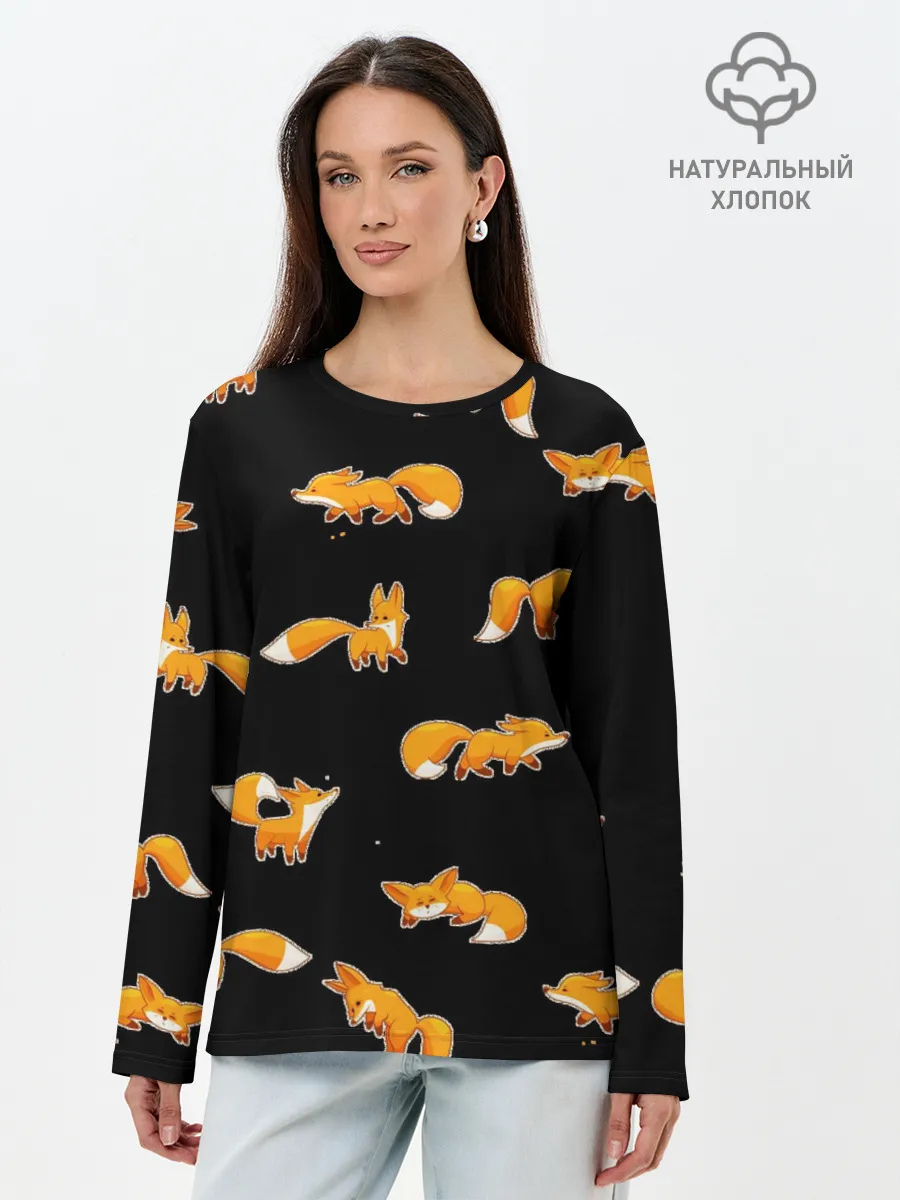 Лонгслив женский. Хлопок / Лисы