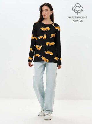 Лонгслив женский. Хлопок / Лисы