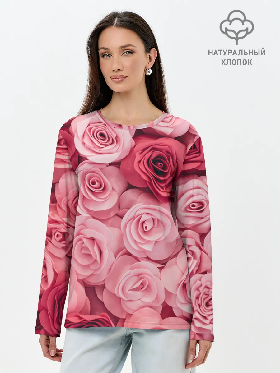Лонгслив женский. Хлопок / Розовые Розы