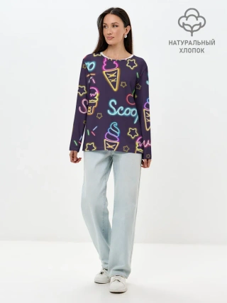 Лонгслив женский. Хлопок / Мороженное неон