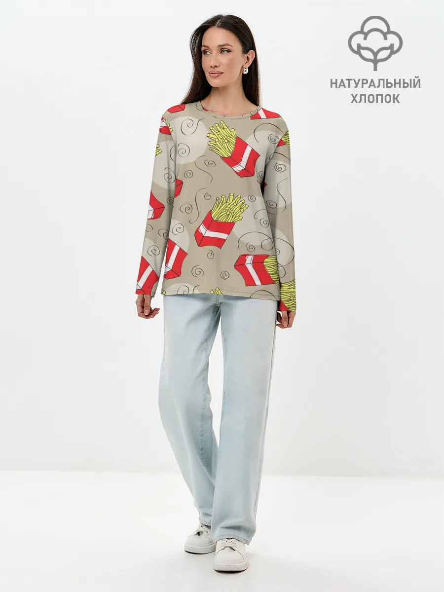 Лонгслив женский. Хлопок / Фастфуд - Картошка фри