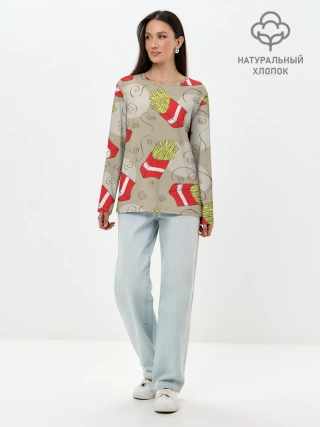 Лонгслив женский. Хлопок / Фастфуд - Картошка фри