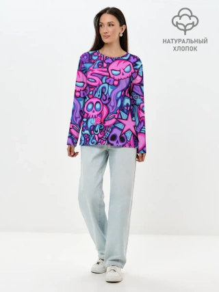Лонгслив женский. Хлопок / Граффити монстры