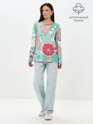 Лонгслив женский. Хлопок / Арбузно-цитрусовый узор