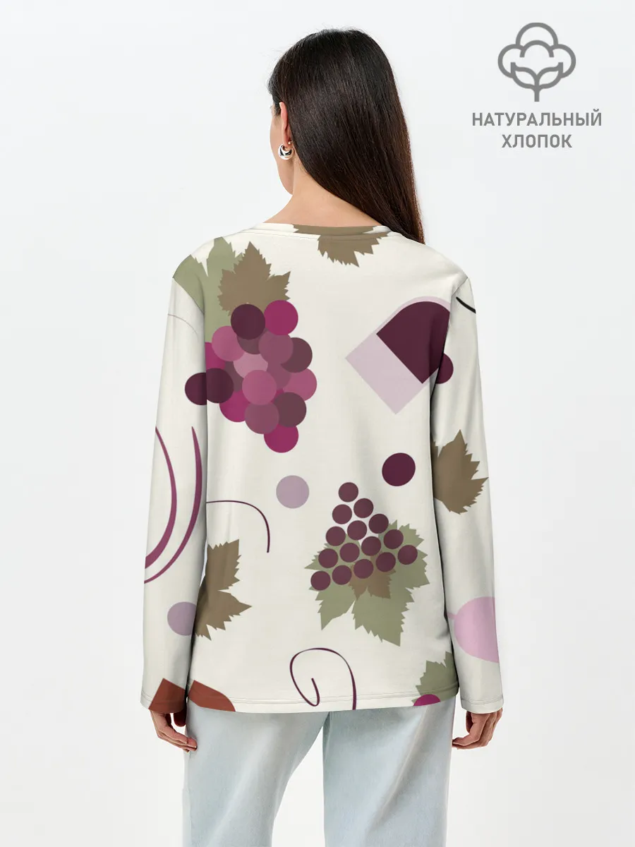 Лонгслив женский. Хлопок / Виноград и винишко