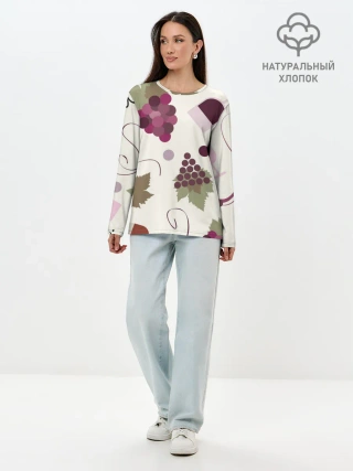 Лонгслив женский. Хлопок / Виноград и винишко