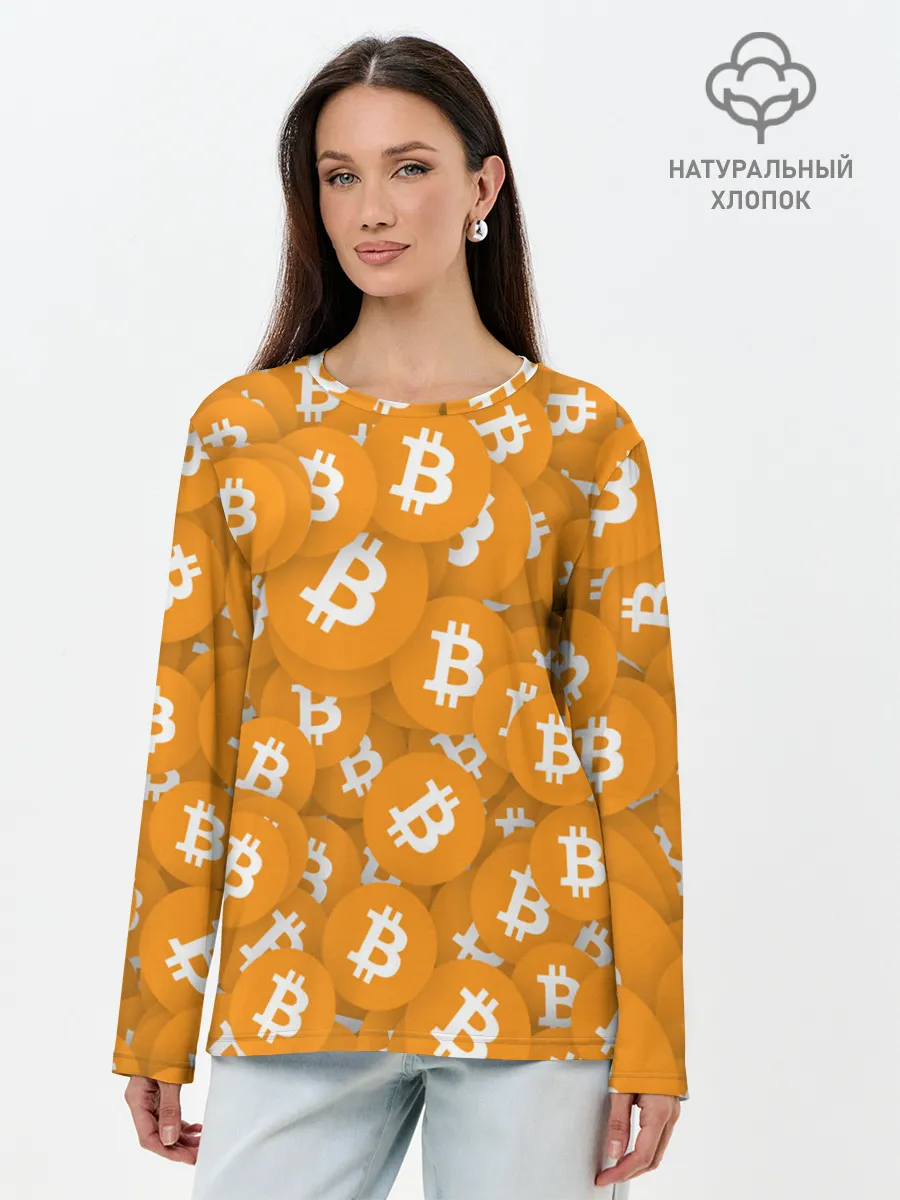 Лонгслив женский. Хлопок / Я БИТКОИН / I AM BITCOIN