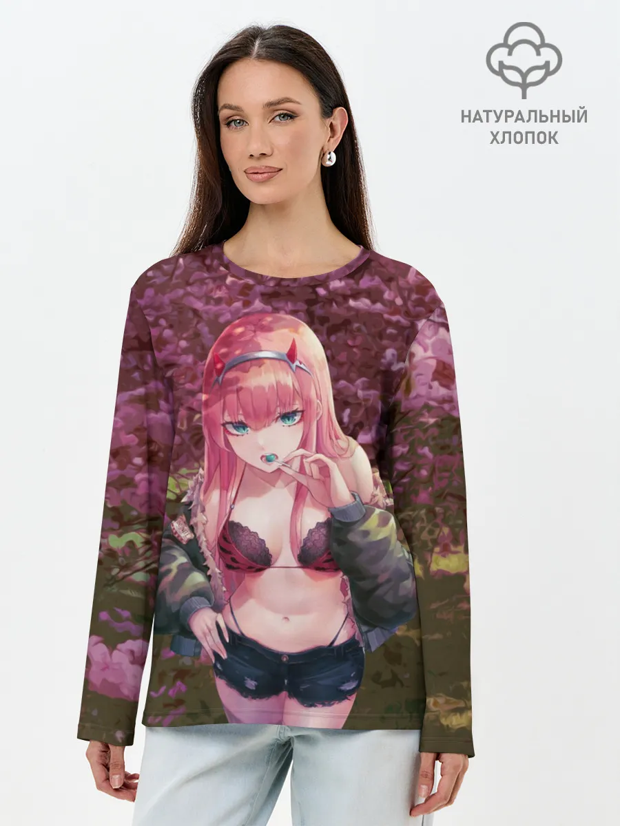Лонгслив женский. Хлопок / Zero Two Сад сакуры