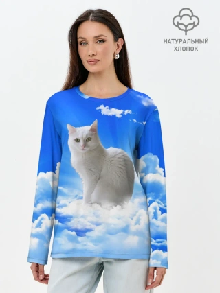 Лонгслив женский. Хлопок / Кот в облаках