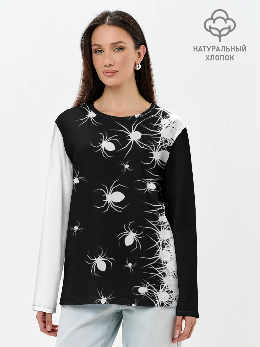 Лонгслив женский. Хлопок / Пауки