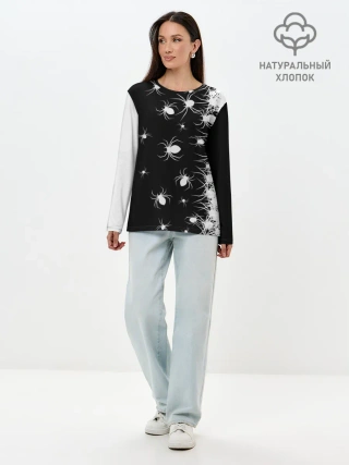 Лонгслив женский. Хлопок / Пауки