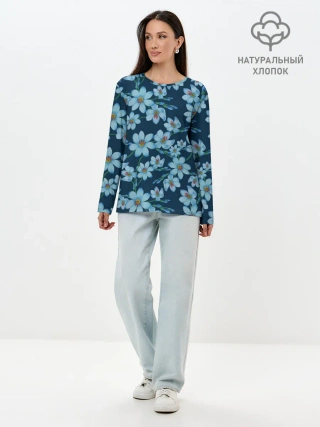 Лонгслив женский. Хлопок / Иксии не темно синем фоне