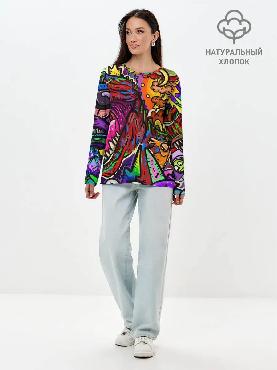 Лонгслив женский. Хлопок / Динозавр