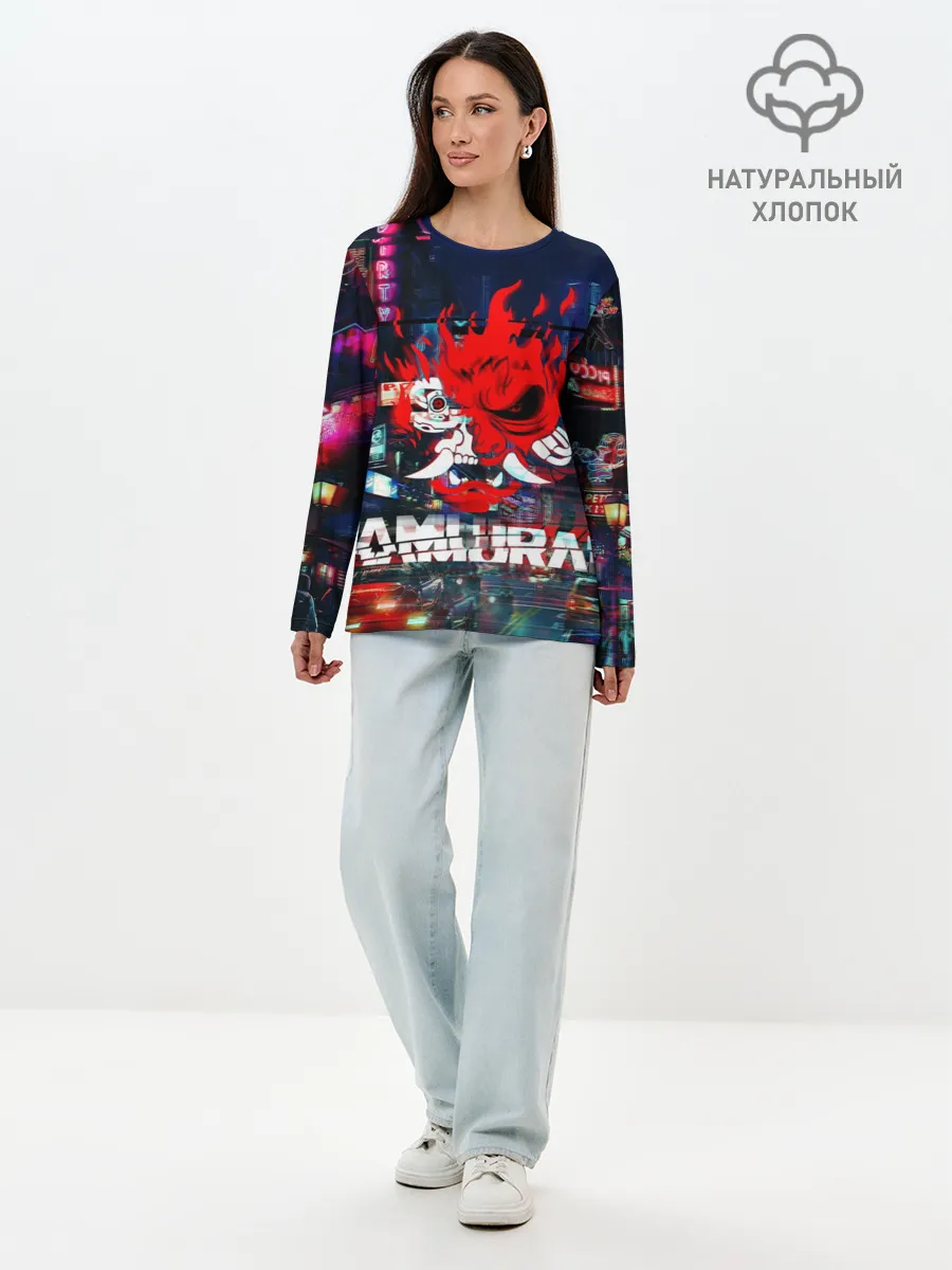 Лонгслив женский. Хлопок / Киберпанк 2077 глитч