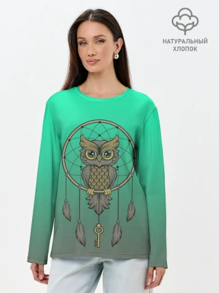 Лонгслив женский. Хлопок / сова ловец снов