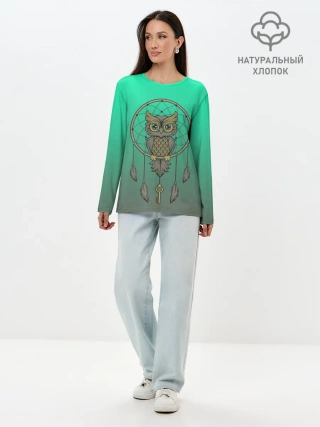 Лонгслив женский. Хлопок / сова ловец снов