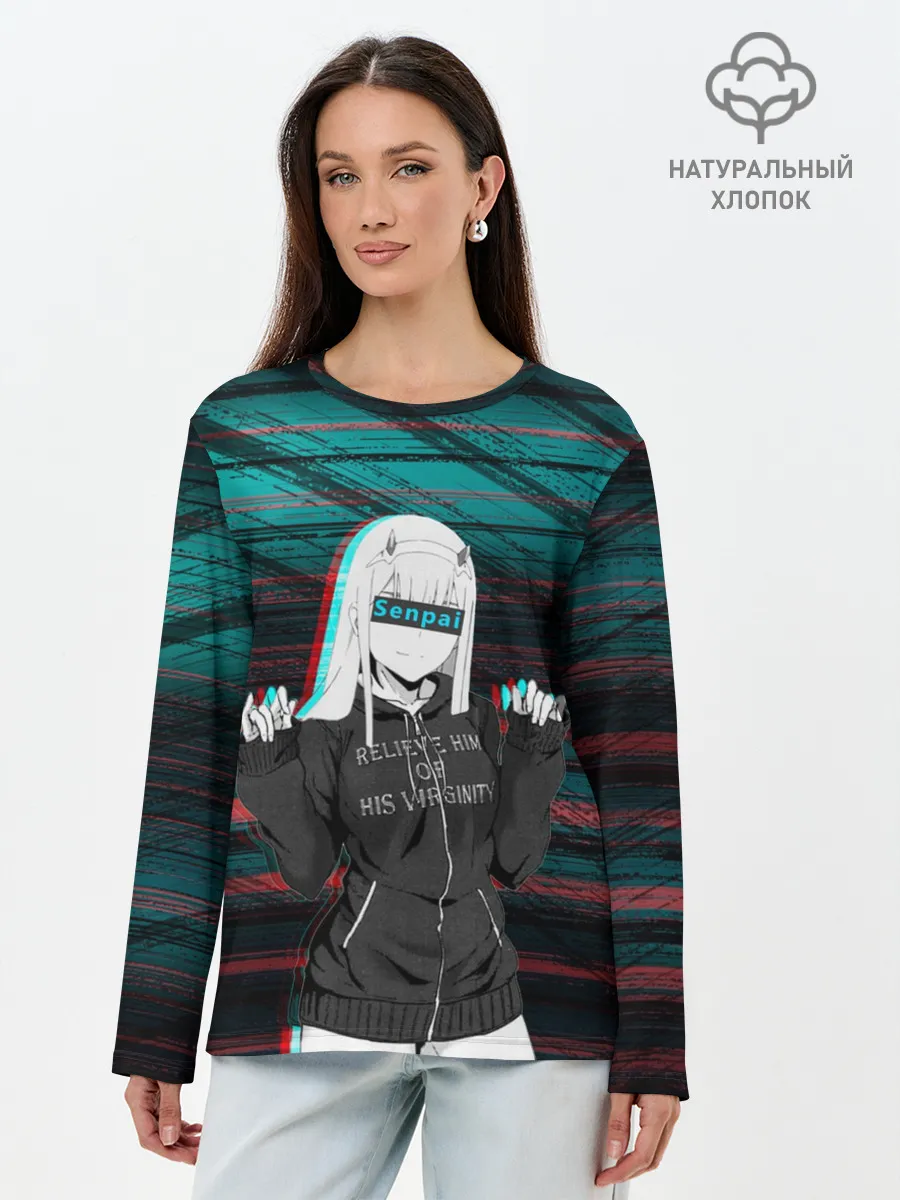 Лонгслив женский. Хлопок / Zero Two Glitch