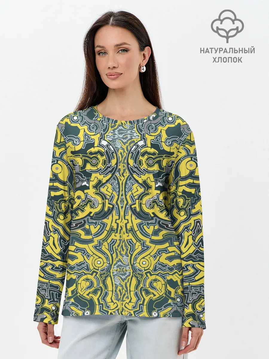 Лонгслив женский. Хлопок / УЗОР , ФУТУРИЗМ,