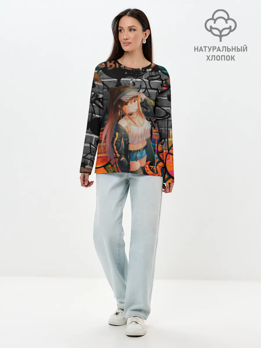 Лонгслив женский. Хлопок / Anime Girl with Graffiti