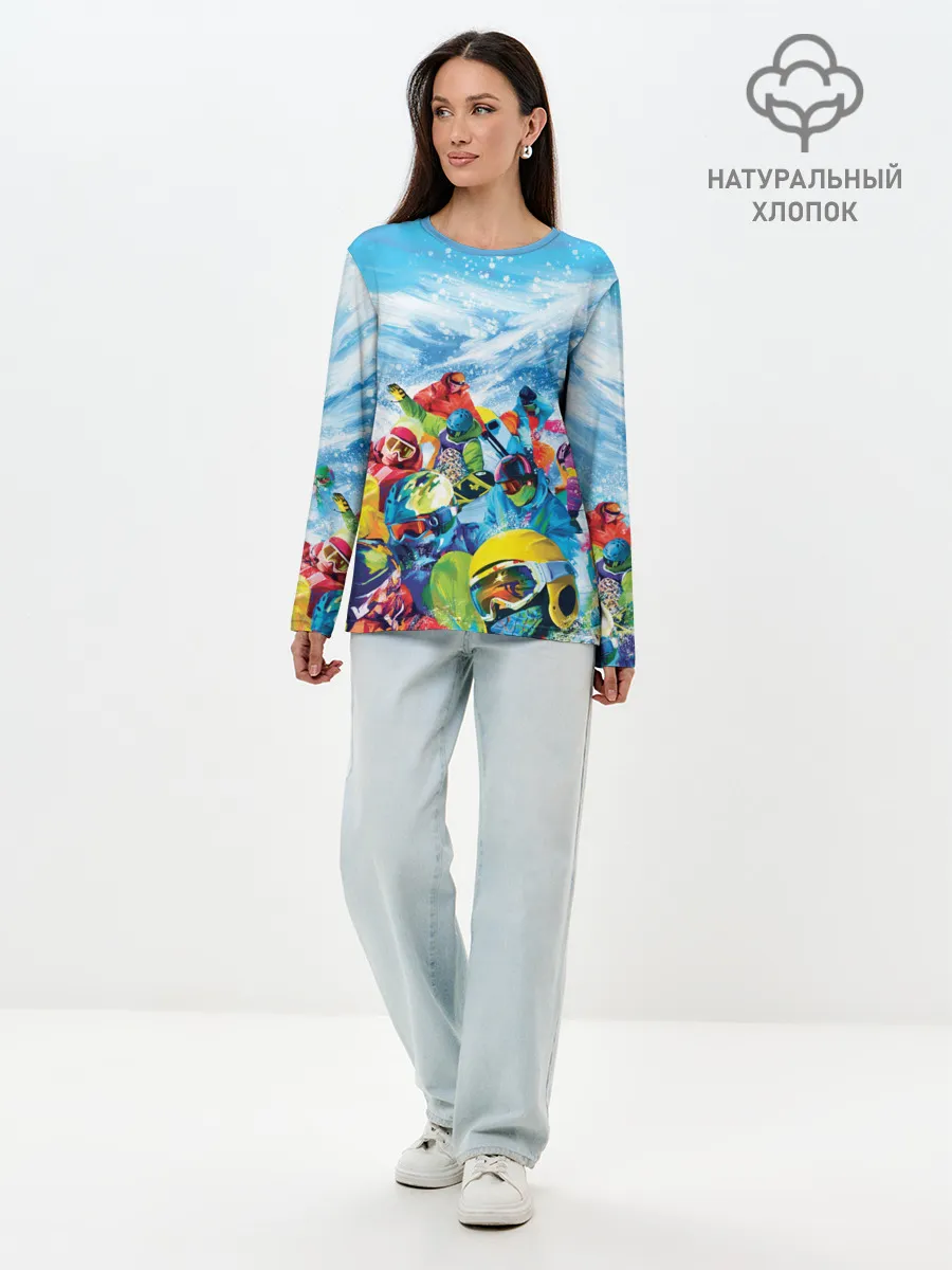 Лонгслив женский. Хлопок / Палитра сноуборд