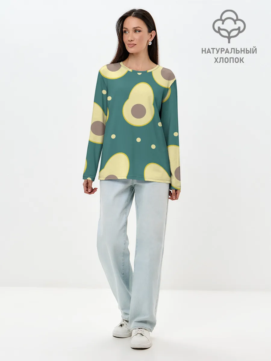 Лонгслив женский. Хлопок / Авокадо