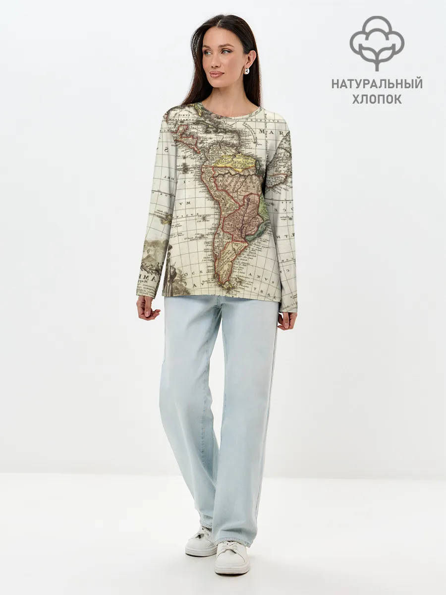 Лонгслив женский. Хлопок / ВИНТАЖНАЯ КАРТА