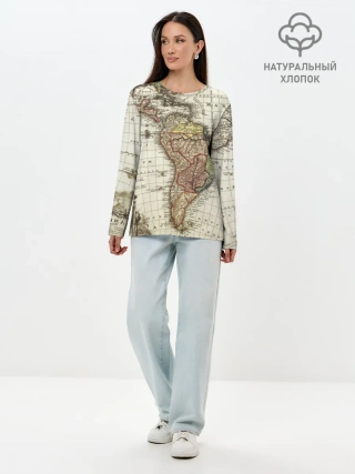 Лонгслив женский. Хлопок / ВИНТАЖНАЯ КАРТА