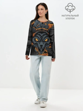 Лонгслив женский. Хлопок / Волк и дракон