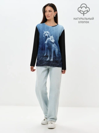 Лонгслив женский. Хлопок / Волки