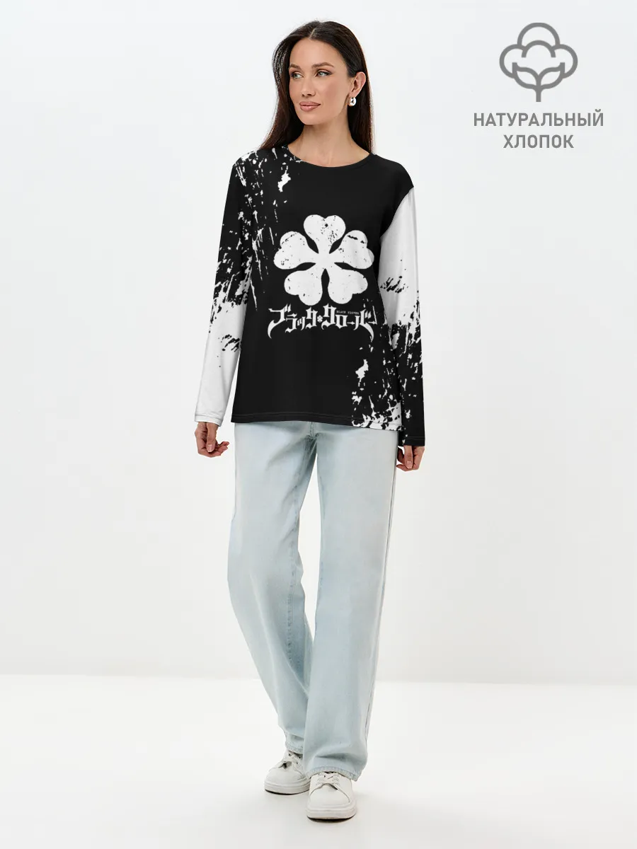 Лонгслив женский. Хлопок / Черный Клевер затертый фон