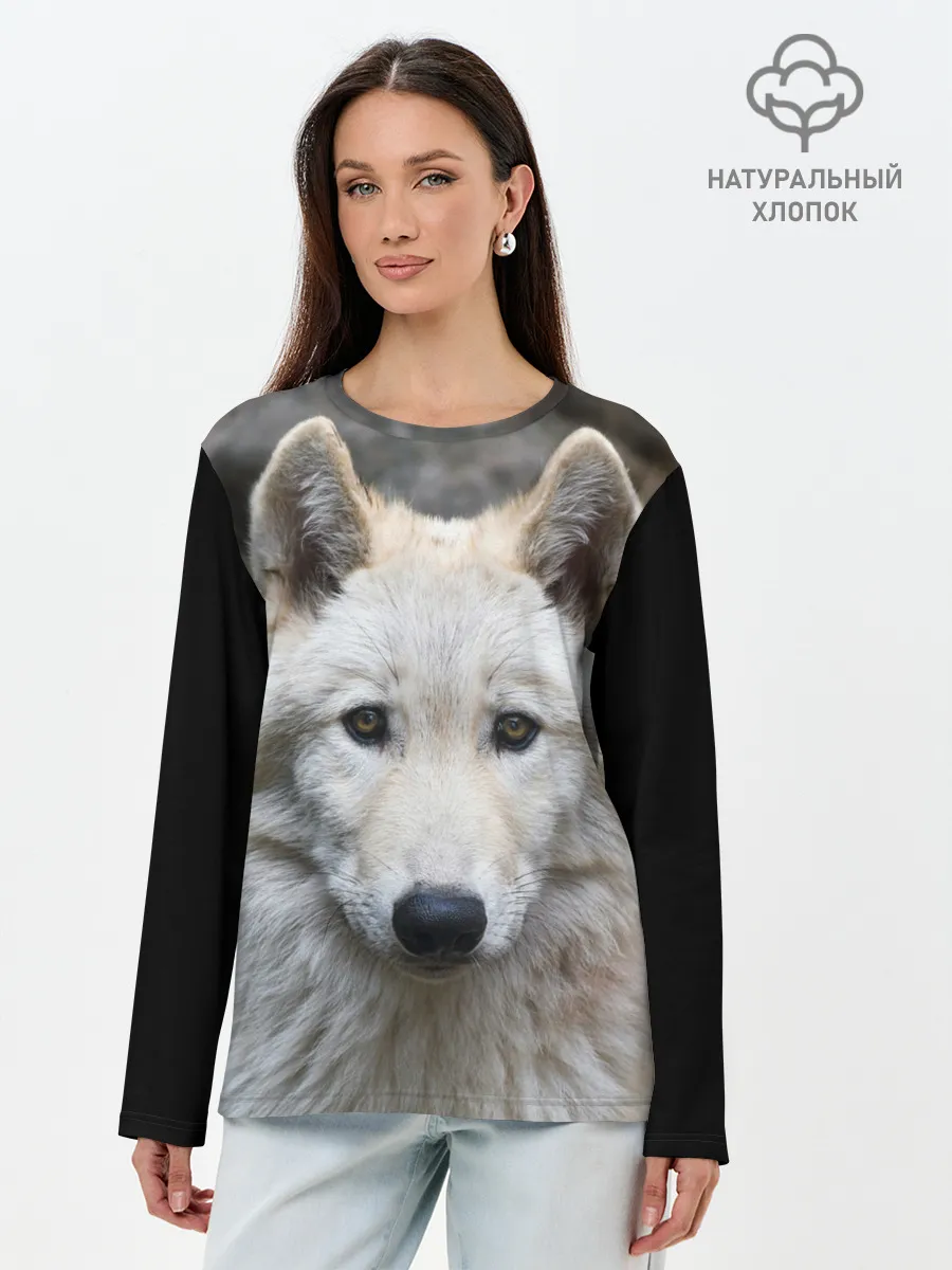 Лонгслив женский. Хлопок / Волк