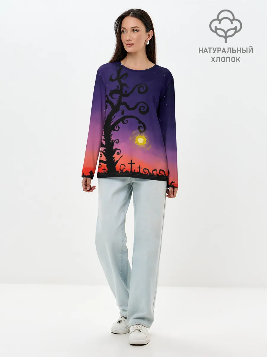 Лонгслив женский. Хлопок / Ночь