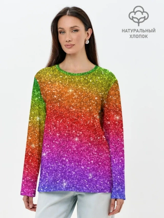 Лонгслив женский. Хлопок / Блестки радуги