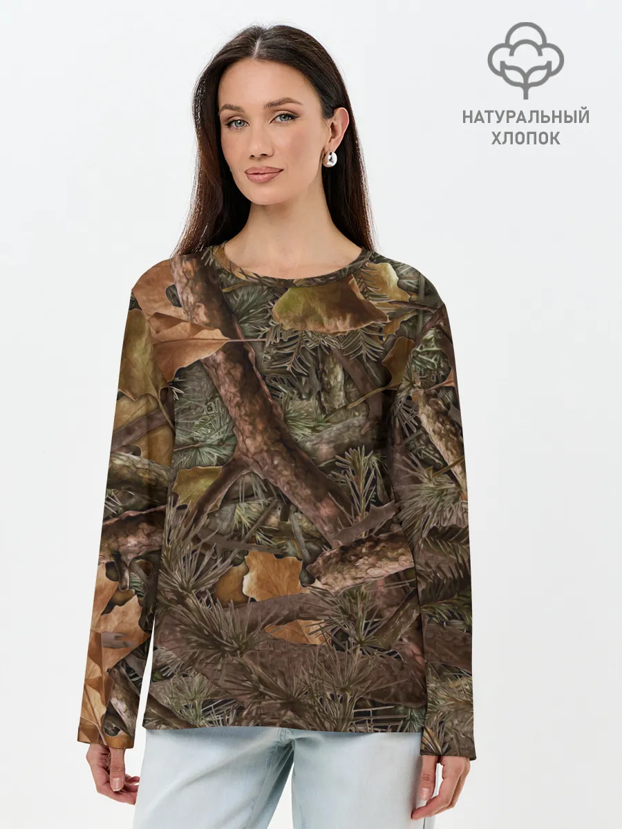 Лонгслив женский. Хлопок / Охотничий камуфляж
