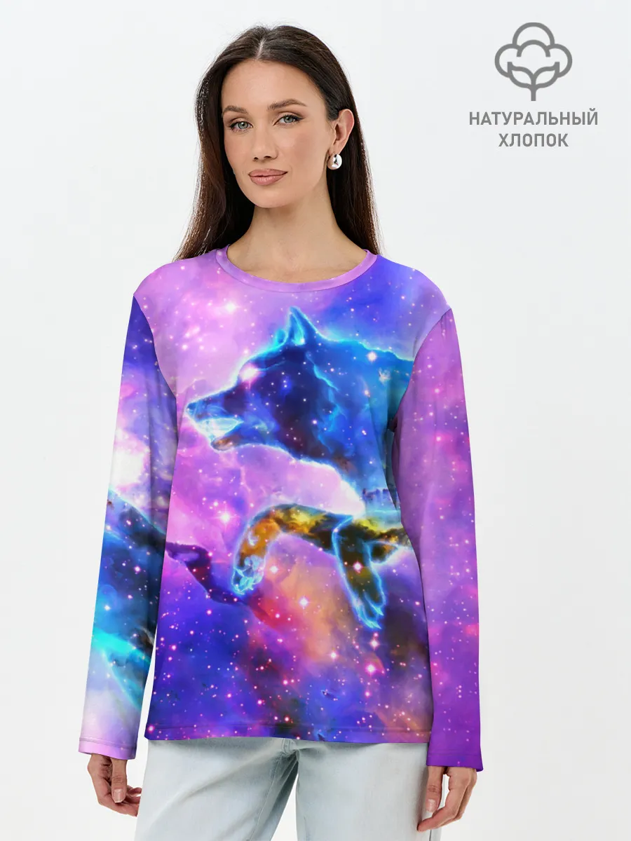 Лонгслив женский. Хлопок / Волки