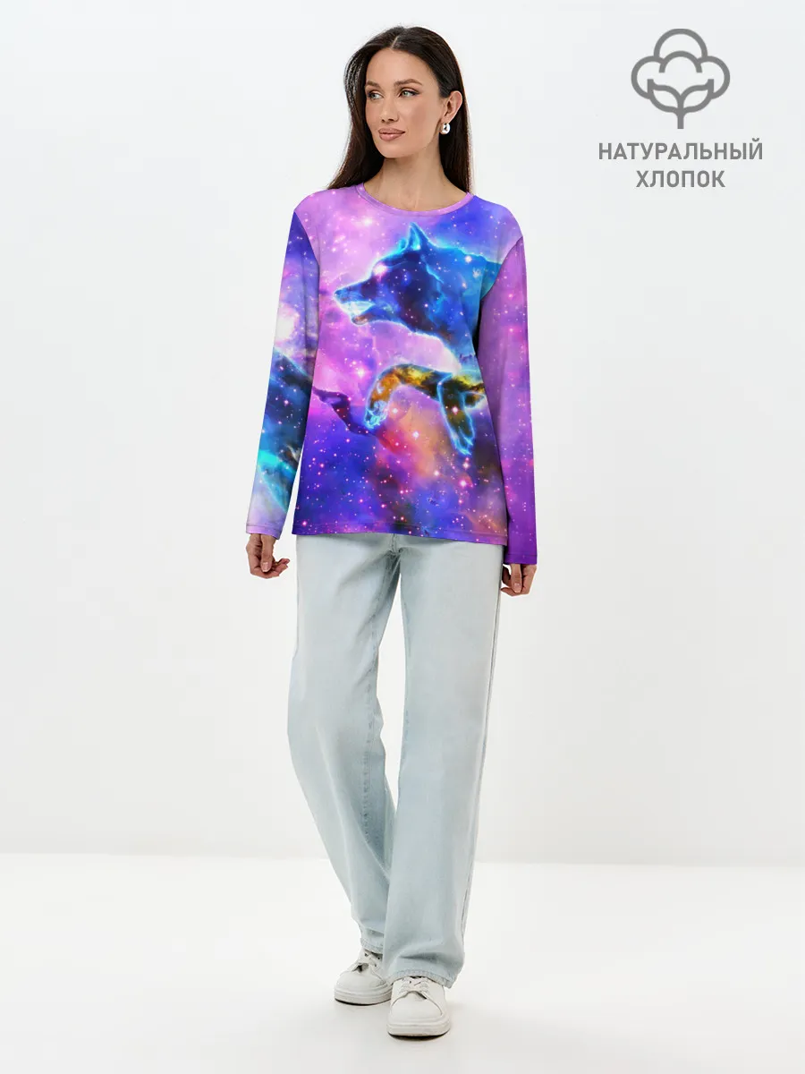 Лонгслив женский. Хлопок / Волки