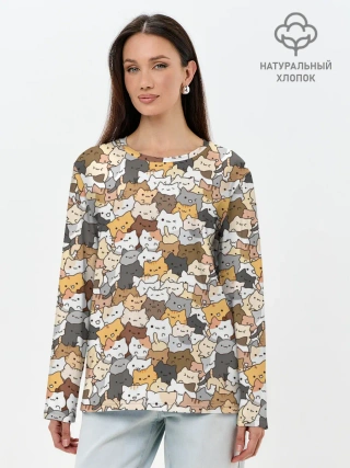 Лонгслив женский. Хлопок / Котики муркотики